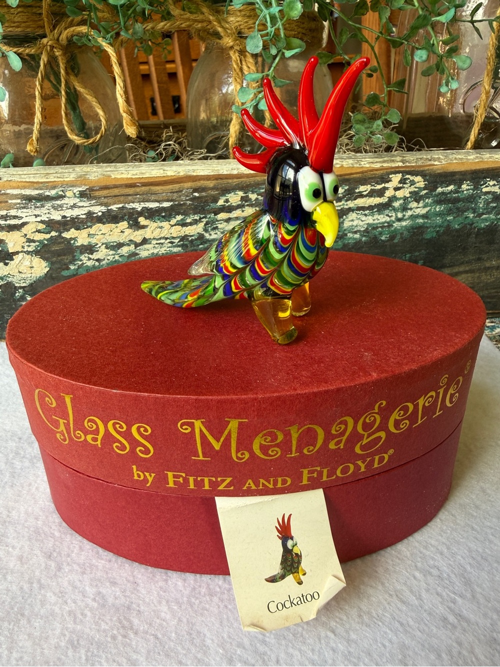 Fitz & Floyd Glass Menagerie Cockatoo Hand Blown Art Glass Figurine Boxed Rare